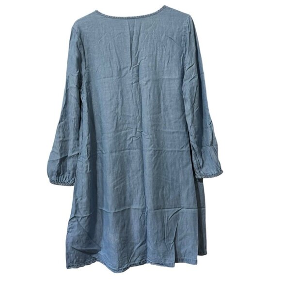 Old Navy Women Dress Size Medium Pleated Button Down Long Sleeve Chambray Blue - Picture 2 of 11